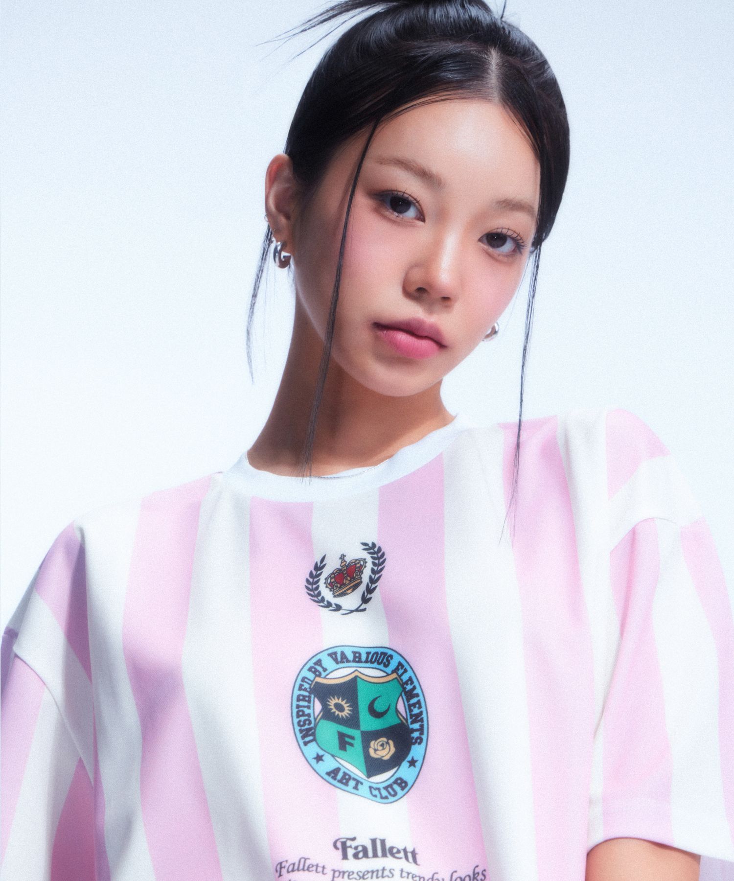 MUSINSA | FALLETT Emblem striped short sleeve t-shirt pink