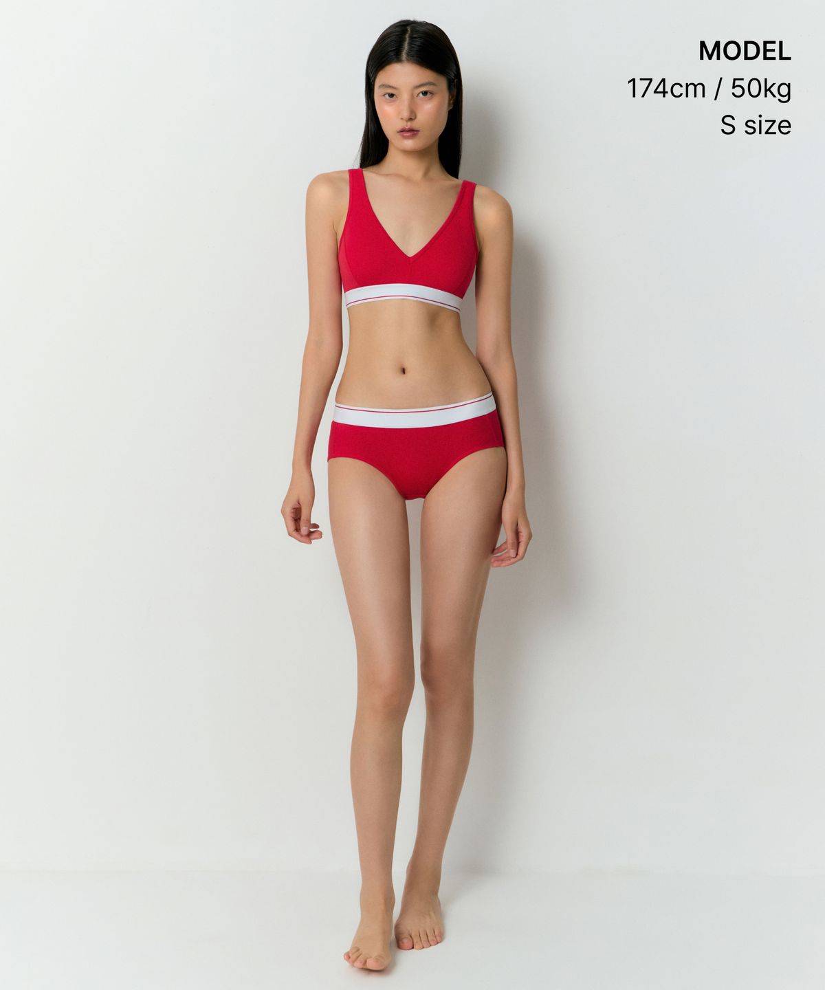 무신사 스탠다드 우먼(MUSINSA STANDARD WOMAN) 우먼즈 코튼 화이트 밴디드 브라렛 [레드]