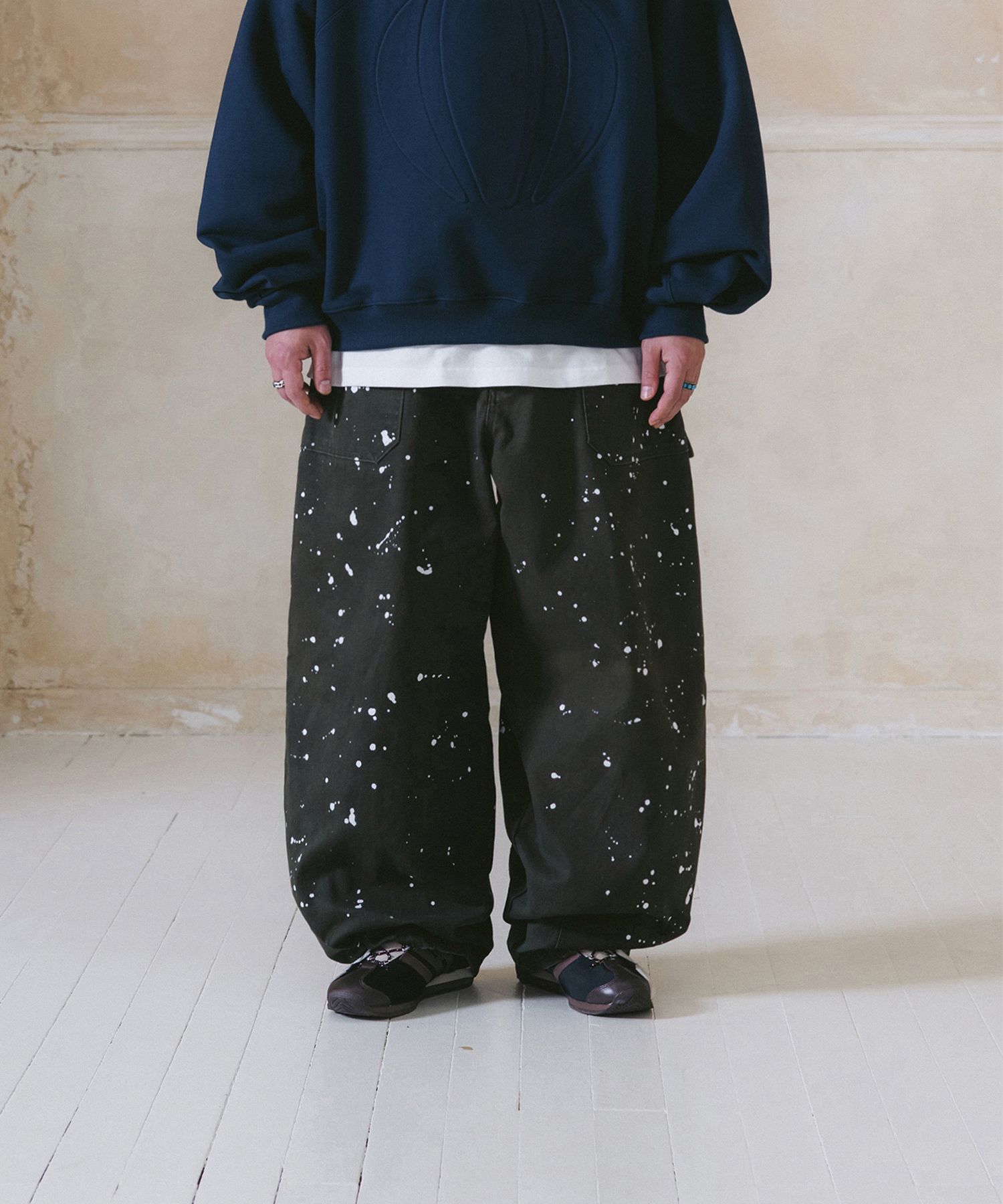 MUSINSA | ANGLAN Double Fatigue Painting Balloon Pants - Khaki