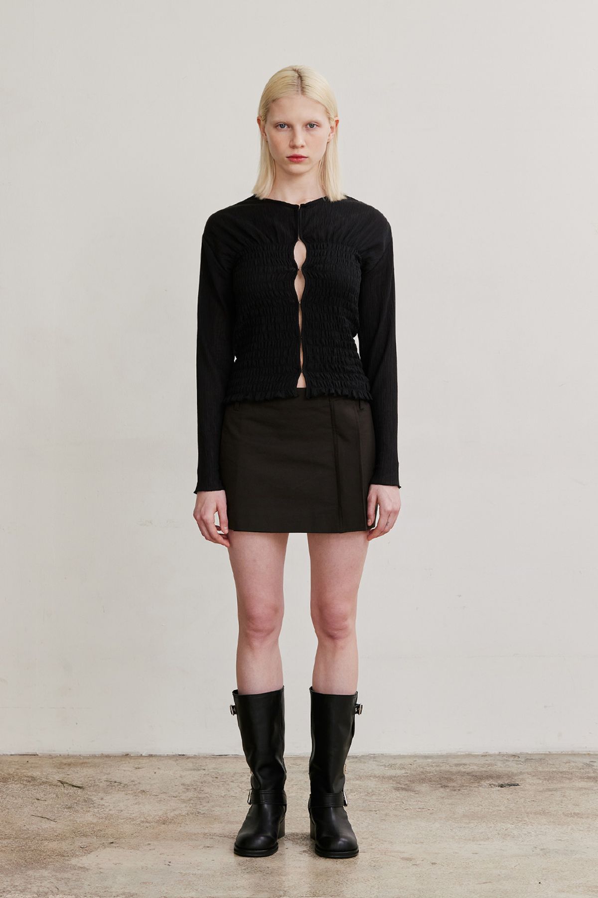애프터아워즈(AFTERHOURS) 2IN1 SEE-THROUGH WRAP SKIRT (BROWN+IVORY)