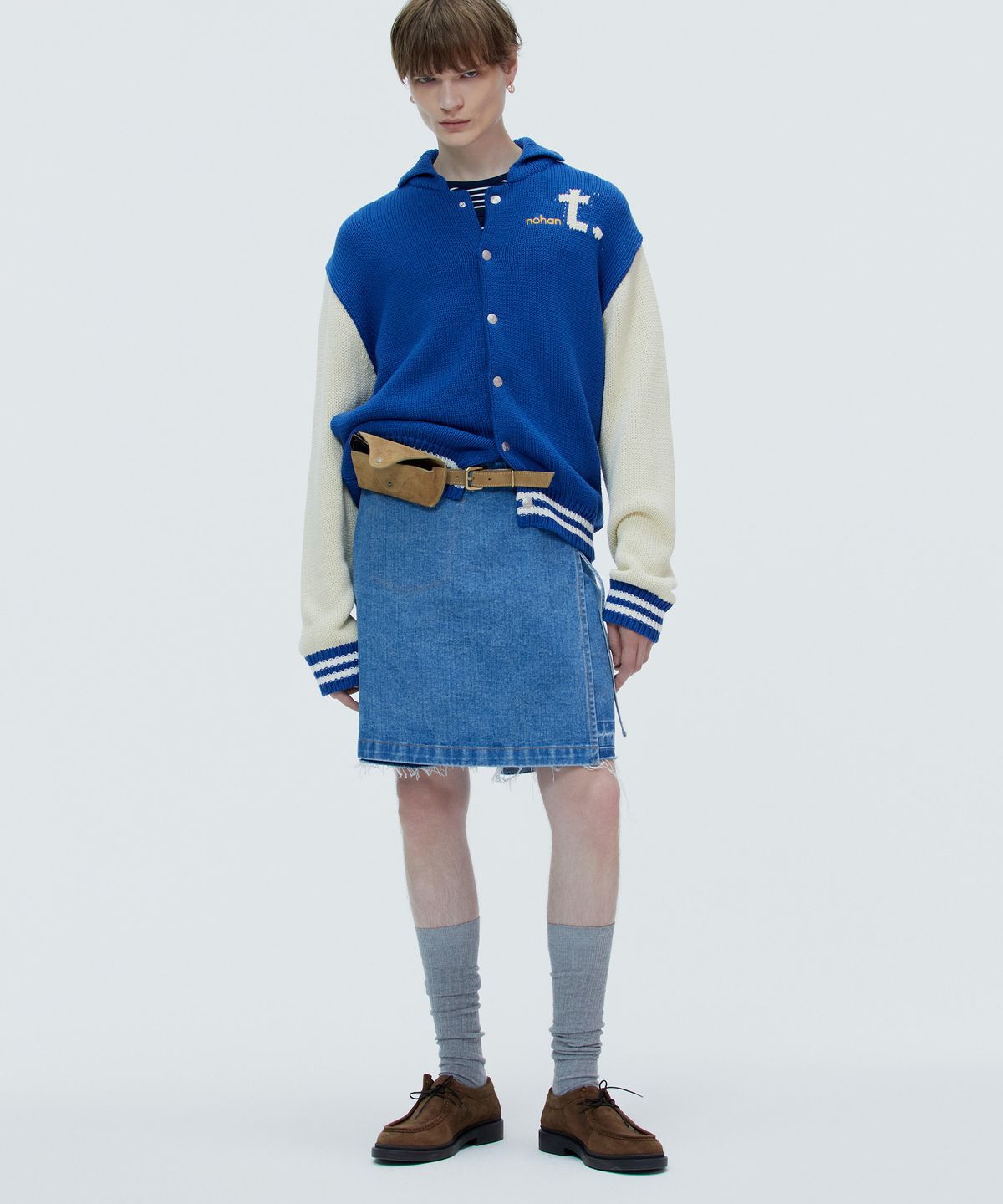 노앙(NOHANT) VARSITY KNIT JACKET BLUE