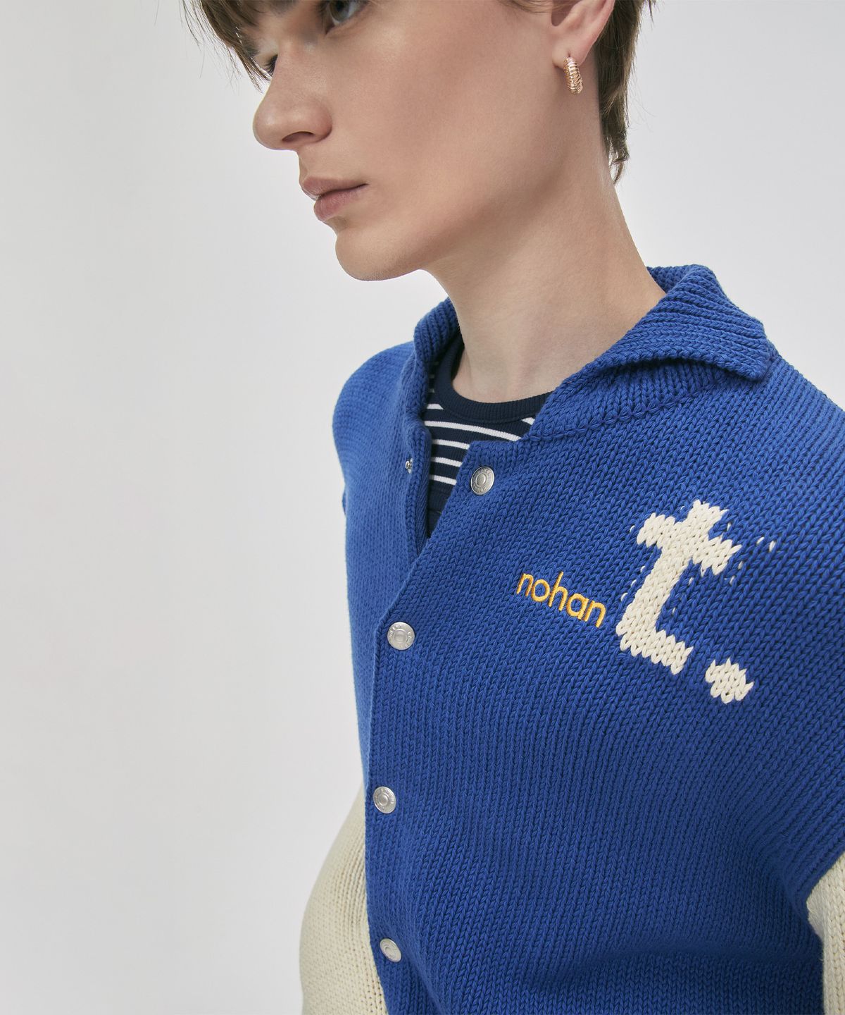 노앙(NOHANT) VARSITY KNIT JACKET BLUE