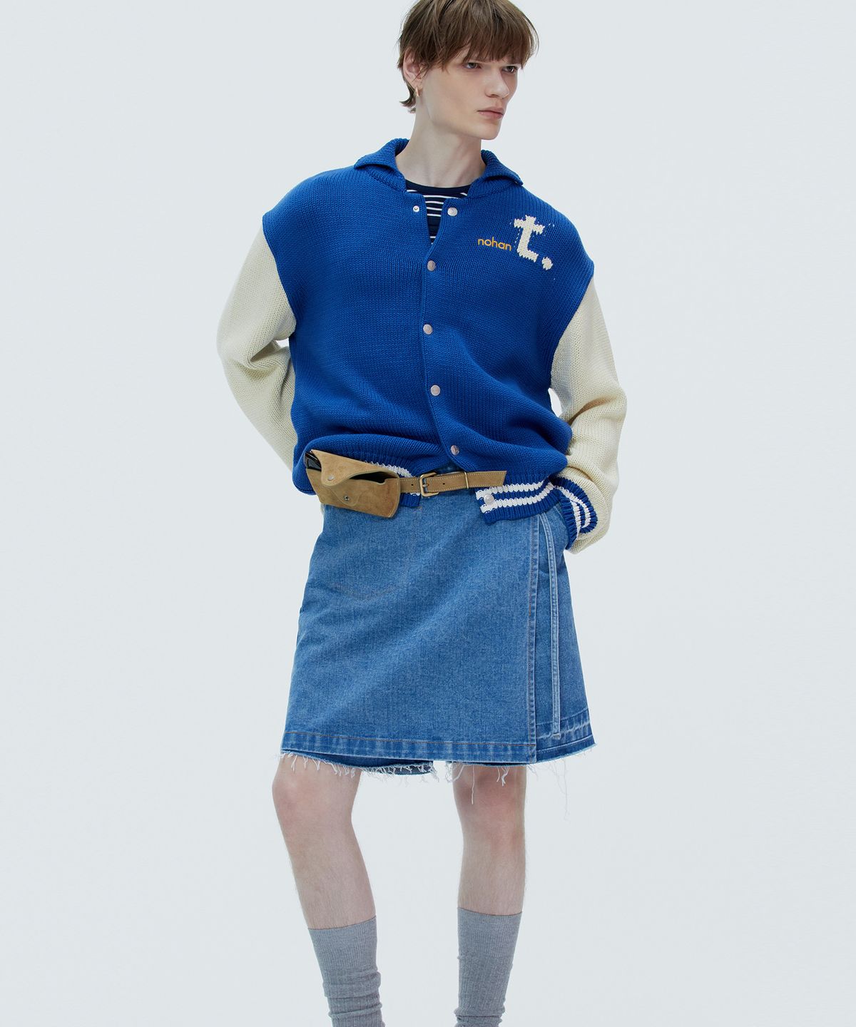 노앙(NOHANT) VARSITY KNIT JACKET BLUE