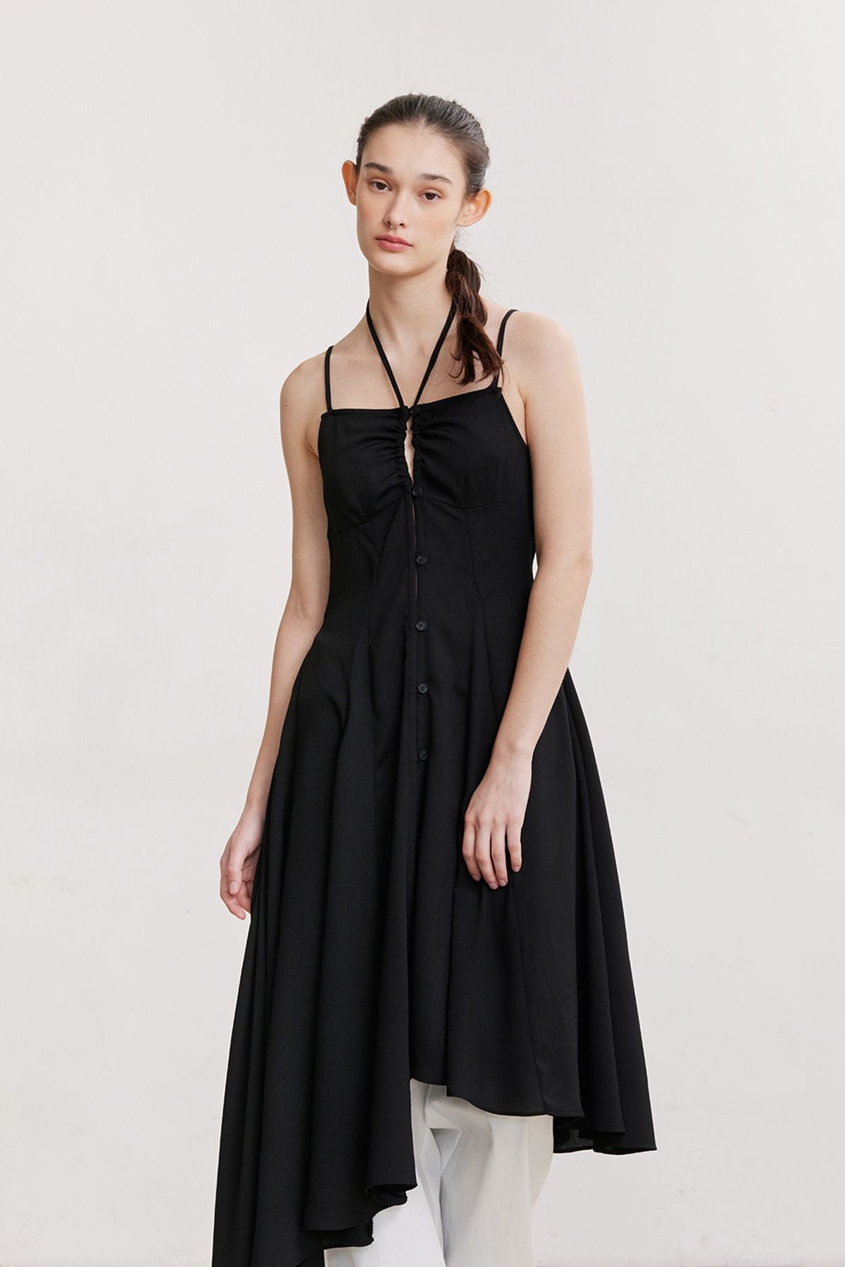 애프터아워즈(AFTERHOURS) OPEN LAYERED FRILL DRESS (BLACK)