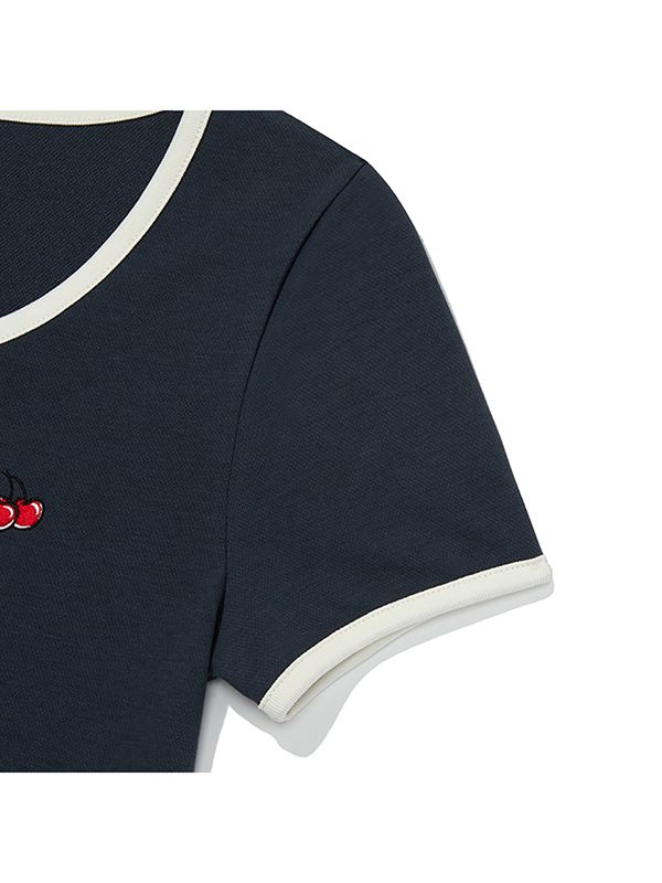 MUSINSA公式 | KIRSH Small Cherry Round Neck Dress [Dark Navy]