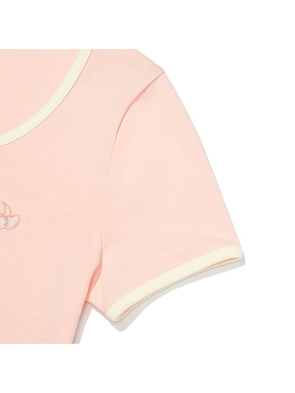 [ KIRSH ]★SMALL CHERRY ROUND NECK DRESS MUSINSA | KIRSH Small Cherry Round Neck Dress [Salmon]