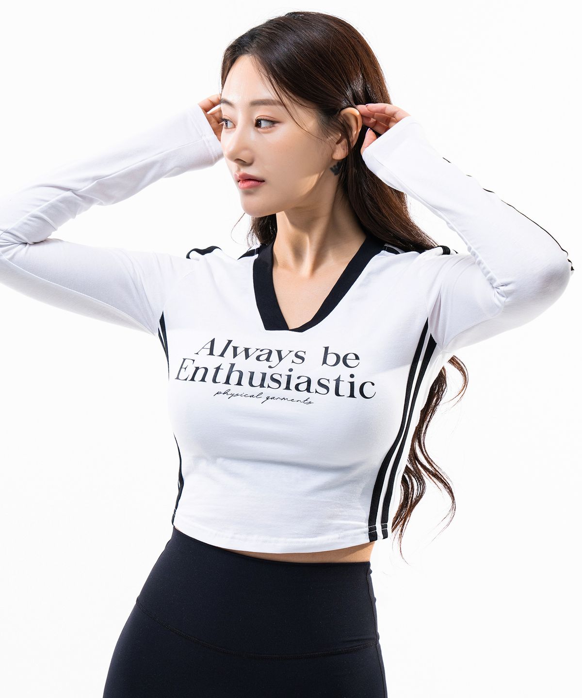 피지컬가먼츠(PHYSICAL GARMENTS) P5022 우먼 라인 브이넥 크롭긴팔 [3 COLOR]