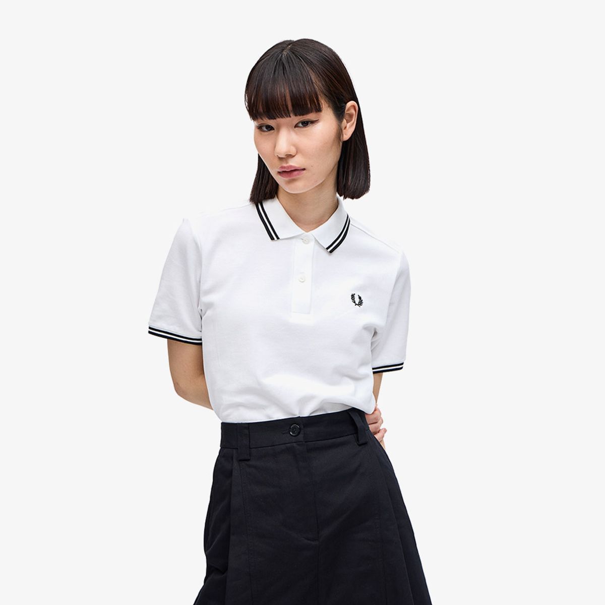 프레드페리(FRED PERRY) [G3600] 여성 트윈 팁 프레드페리 셔츠 - 화이트/블랙 G3600-200