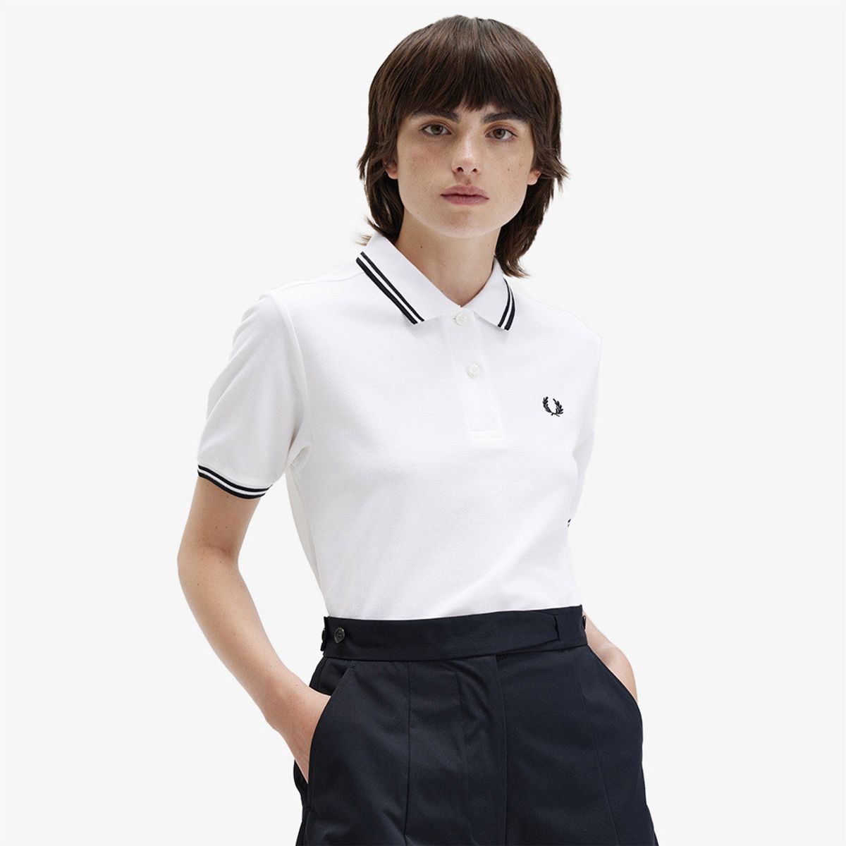 프레드페리(FRED PERRY) [G3600] 여성 트윈 팁 프레드페리 셔츠 - 화이트/블랙 G3600-200