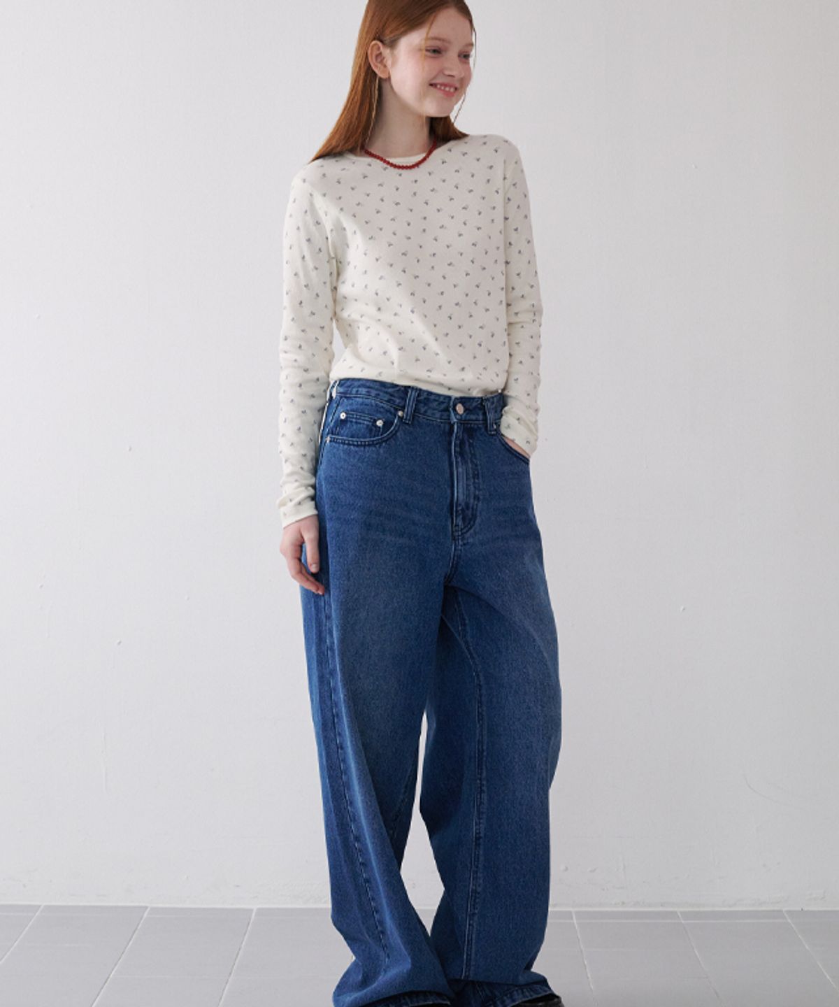 론론(RONRON) FLORAL LONG SLEEVE CREAM PURPLE FLOWER