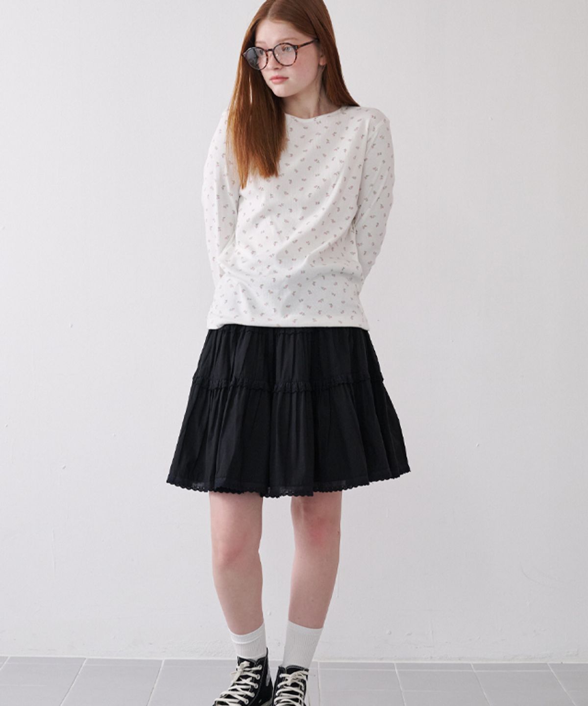 론론(RONRON) FLORAL LONG SLEEVE IVORY PINK FLOWER