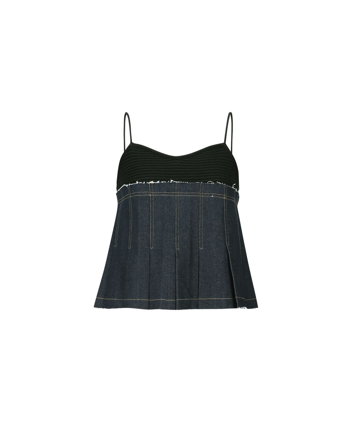 앤더슨벨(ADSB ANDERSSON BELL) 키나 플리츠 데님 니트탑 atb1091w(BLACK INDIGO)