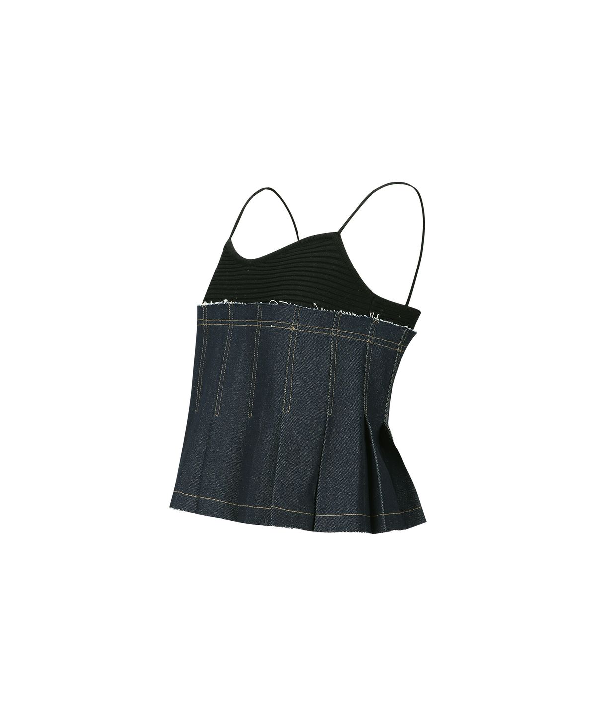 앤더슨벨(ADSB ANDERSSON BELL) 키나 플리츠 데님 니트탑 atb1091w(BLACK INDIGO)