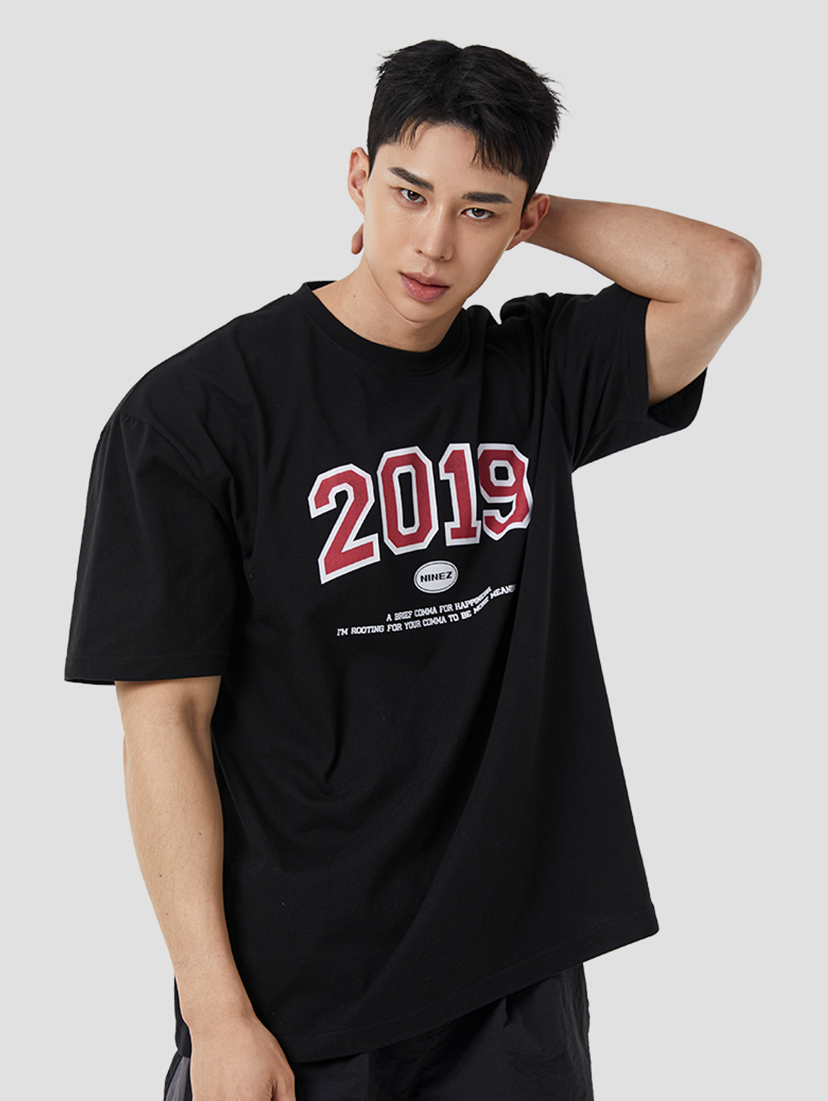 나인제트(NINEZ) 2019 오버핏 반팔 티셔츠 (블랙) 24TS06