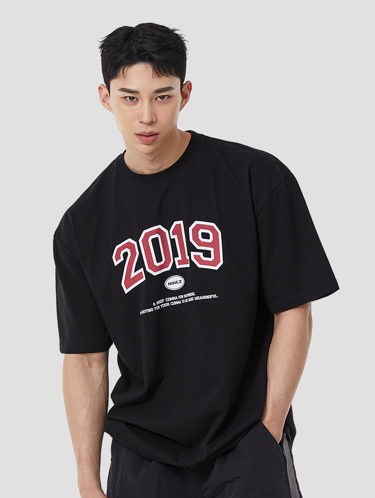 나인제트(NINEZ) 2019 오버핏 반팔 티셔츠 (블랙) 24TS06