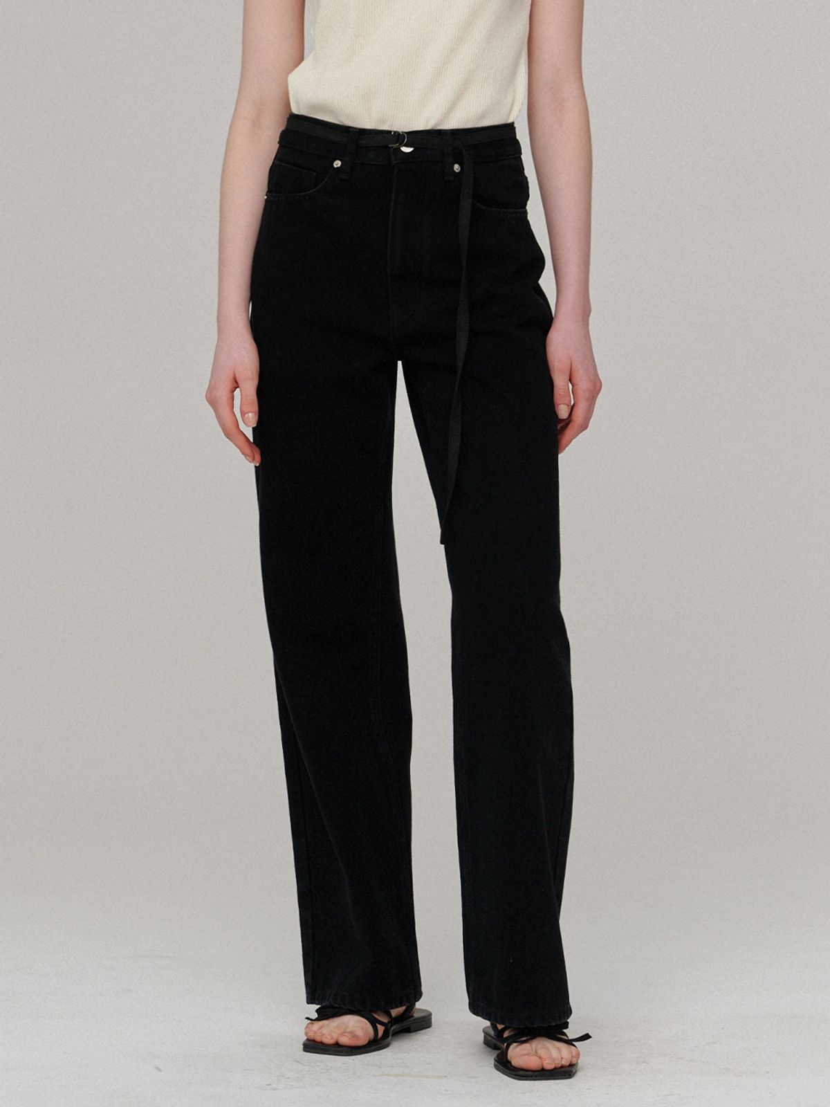 비뮤즈맨션(BEMUSE MANSION) Belt point denim - Black