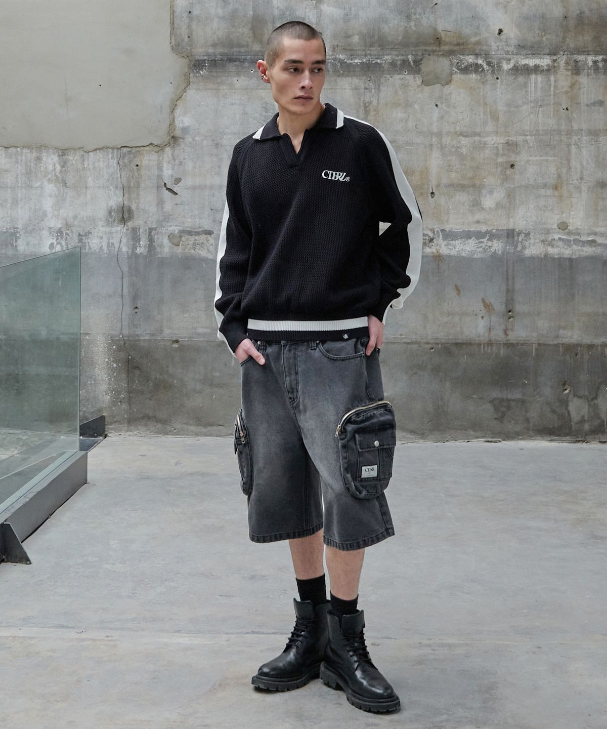 시티브리즈(CITYBREEZE) 카고 버뮤다 데님 팬츠_BLACK