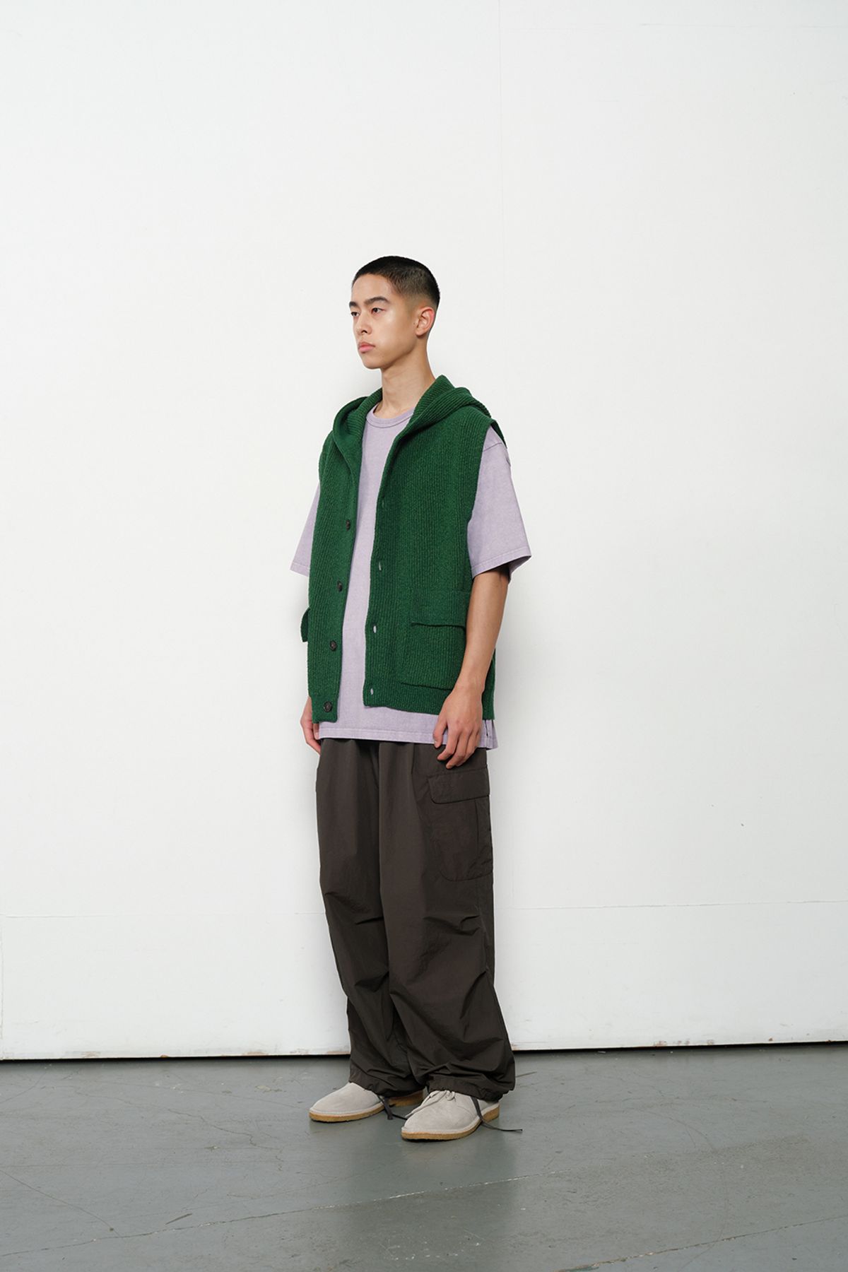 홀리선(HORLISUN) Acorn Hoodie Vest Cardigan Cotton Knit Smart Green