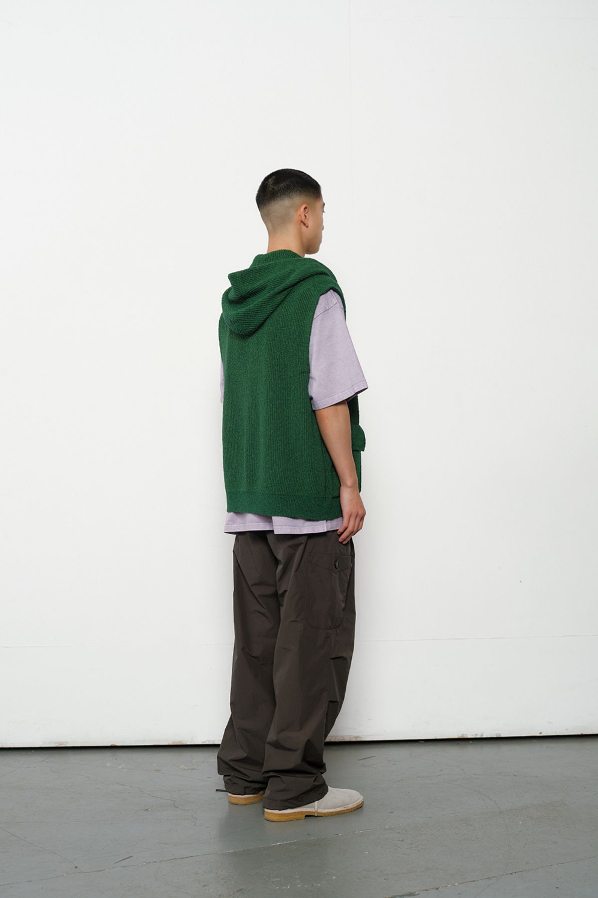 홀리선(HORLISUN) Acorn Hoodie Vest Cardigan Cotton Knit Smart Green