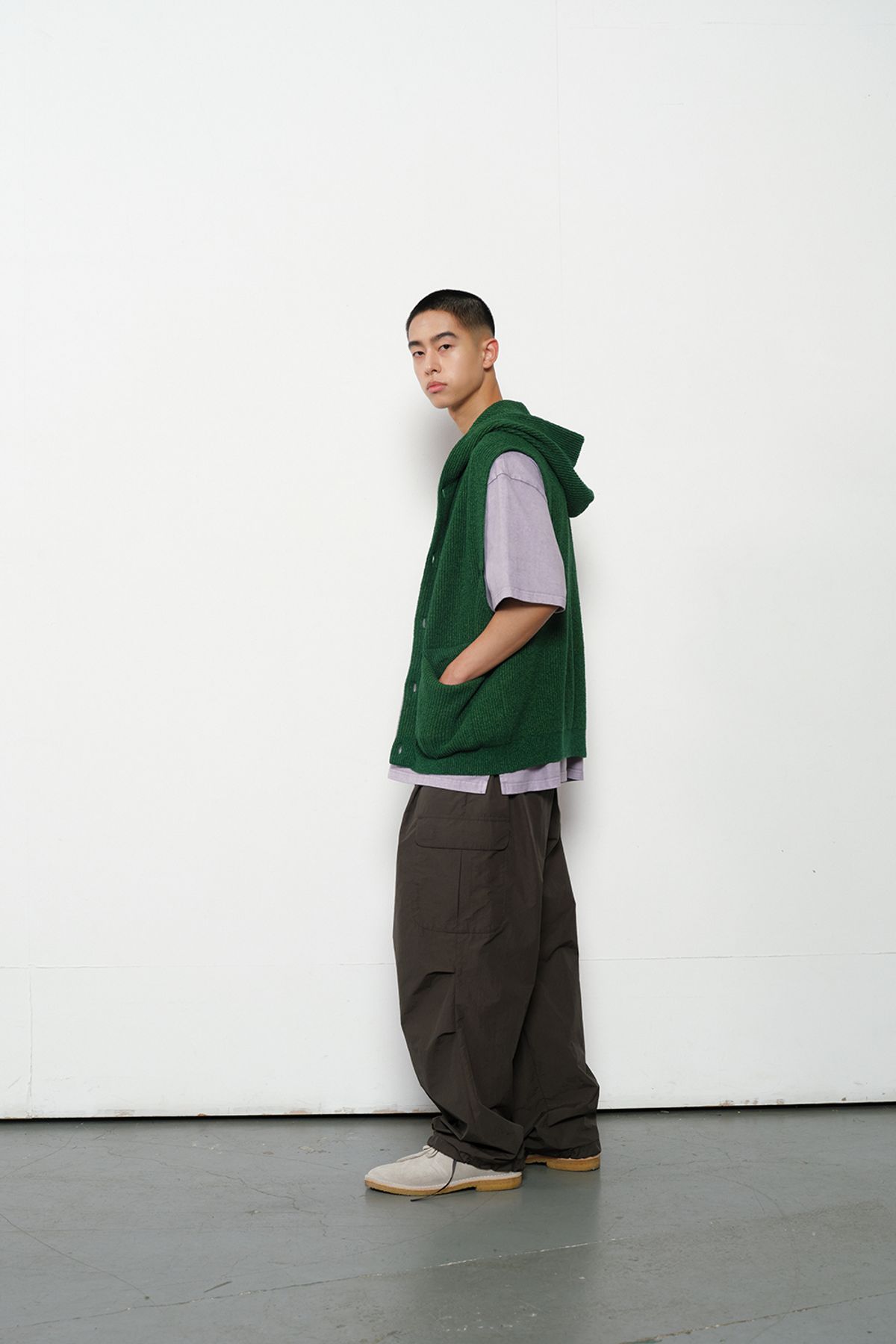 홀리선(HORLISUN) Acorn Hoodie Vest Cardigan Cotton Knit Smart Green