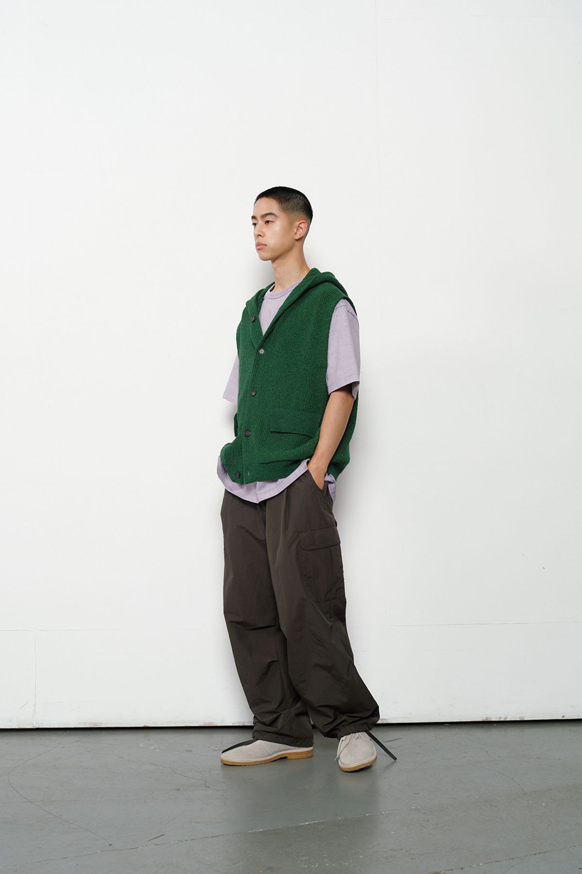 홀리선(HORLISUN) Acorn Hoodie Vest Cardigan Cotton Knit Smart Green