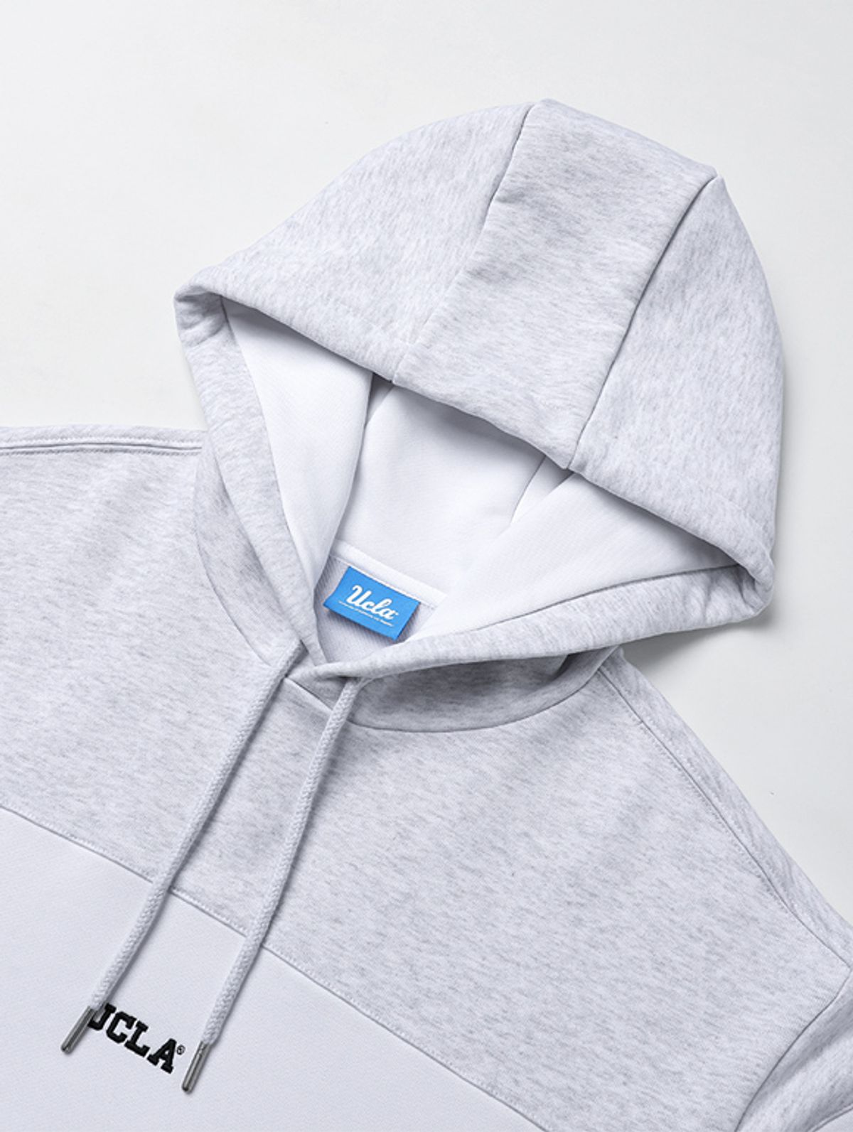 유씨엘에이(UCLA) 남여공용 심플 로고 포인트 배색 블럭 후드 스웨트셔츠[L-M-GREY](UA3LT86_12)