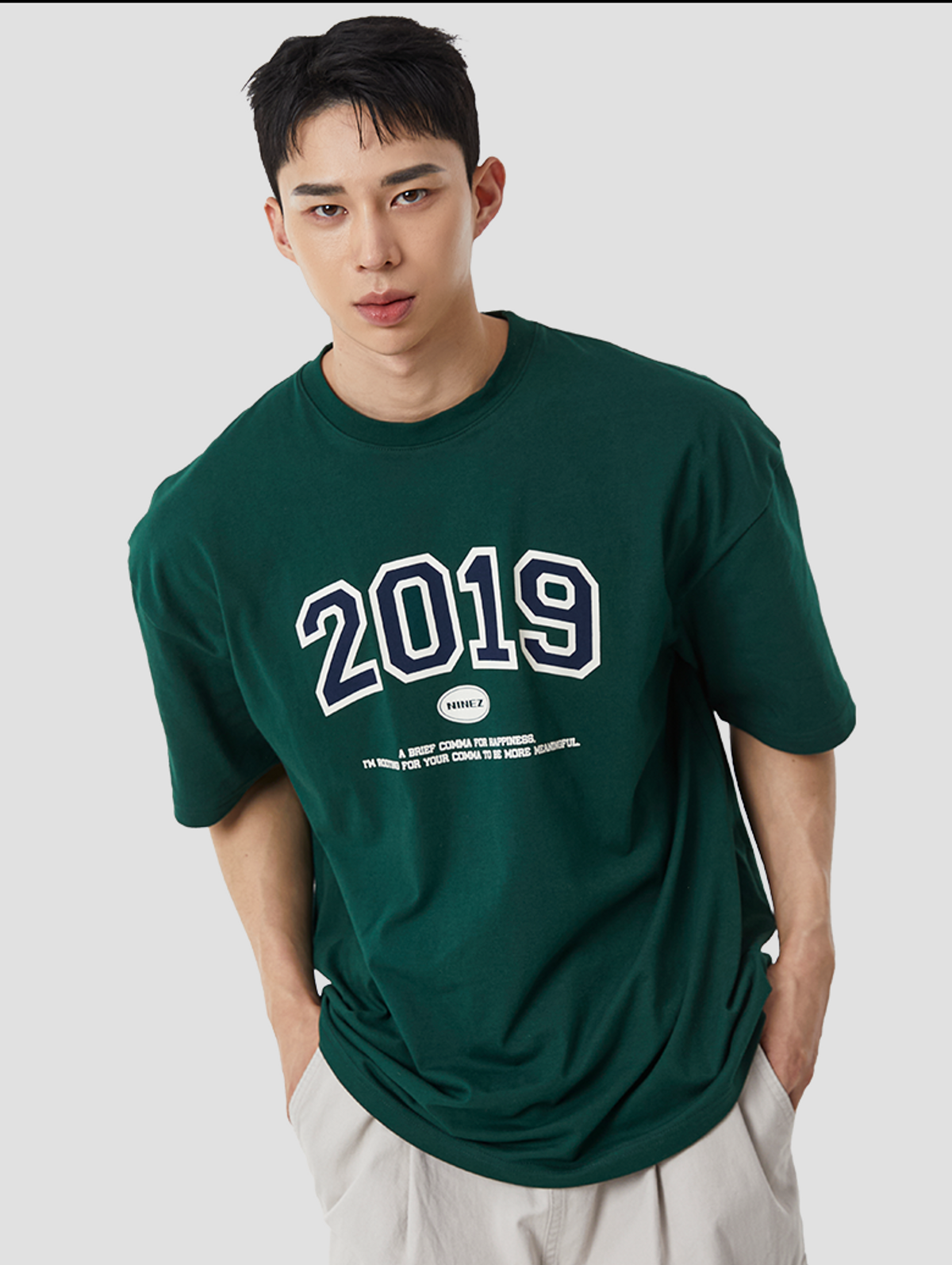 나인제트(NINEZ) 2019 오버핏 반팔 티셔츠 (그린) 24TS06