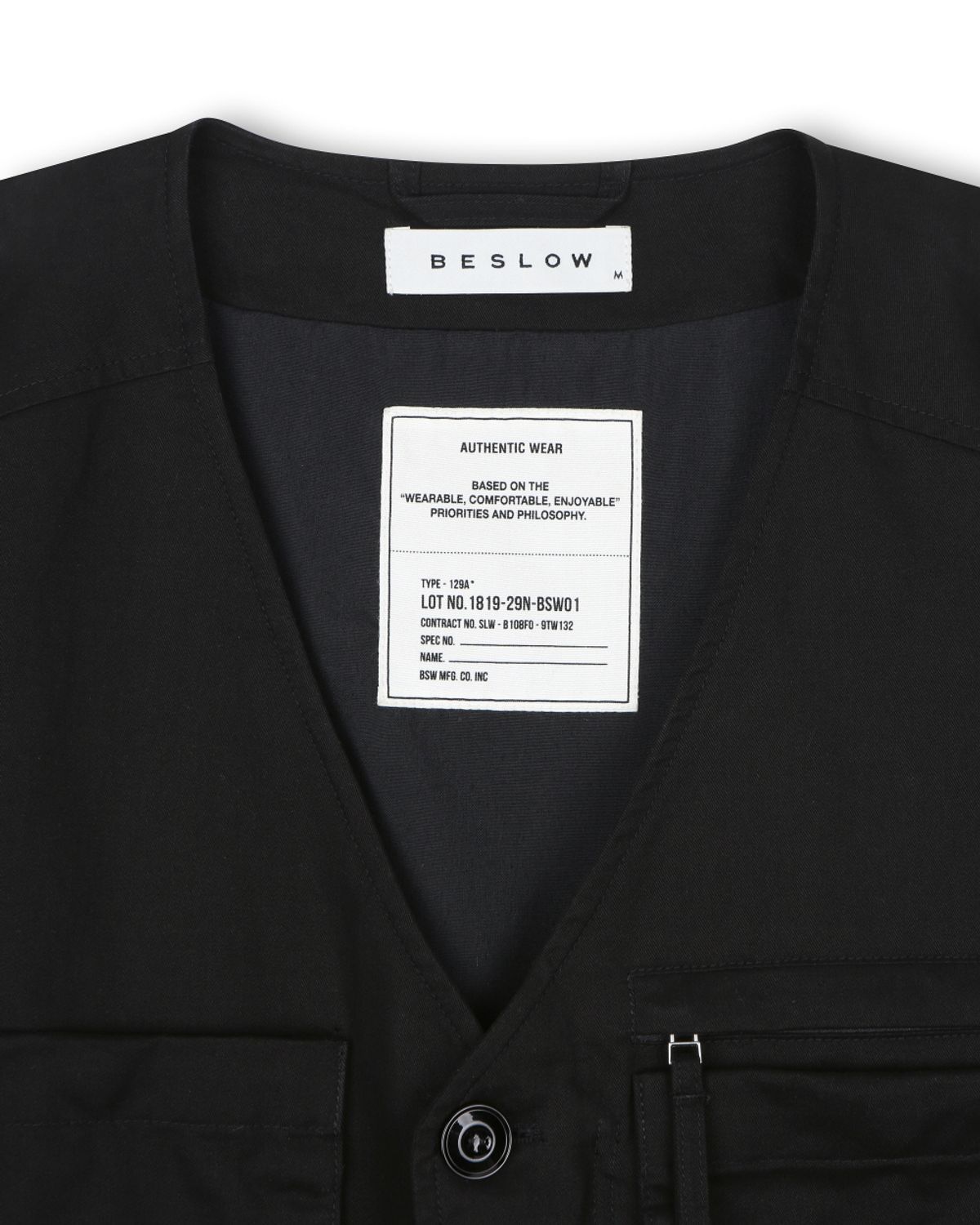 비슬로우(BESLOW) MILITARY ZIP-UP VEST BLACK