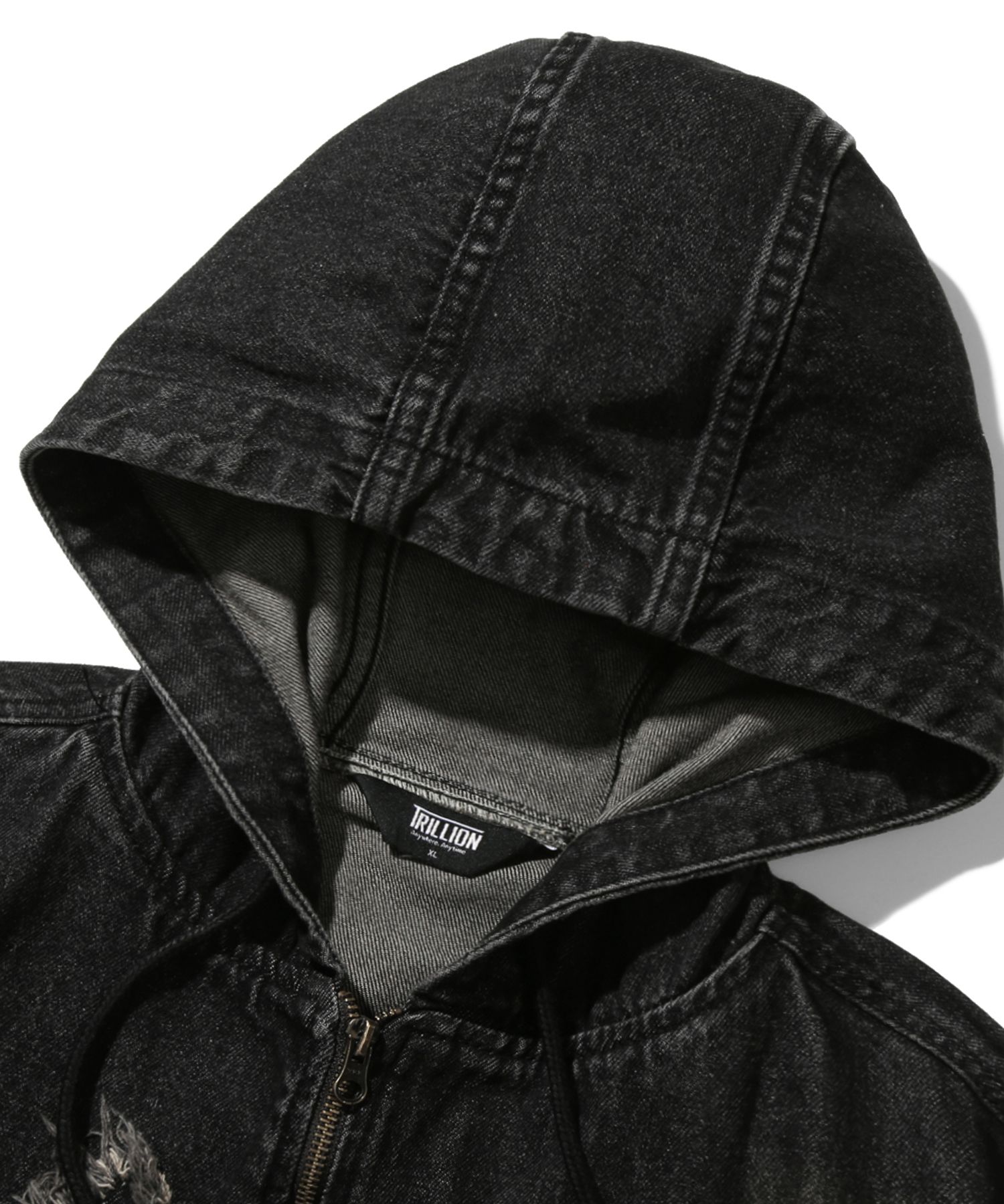 MUSINSA | TRILLION Star Applique Damage Washing Denim Jacket