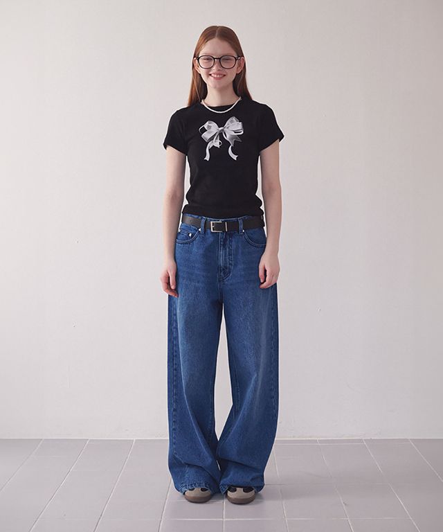 ☆人気☆【RONRON】☆DAMAGE WIDE DENIM PANTS LIGHT BLU.E☆ WIDE DENIM PANTS LIGHT BLUE - RONRON 론론