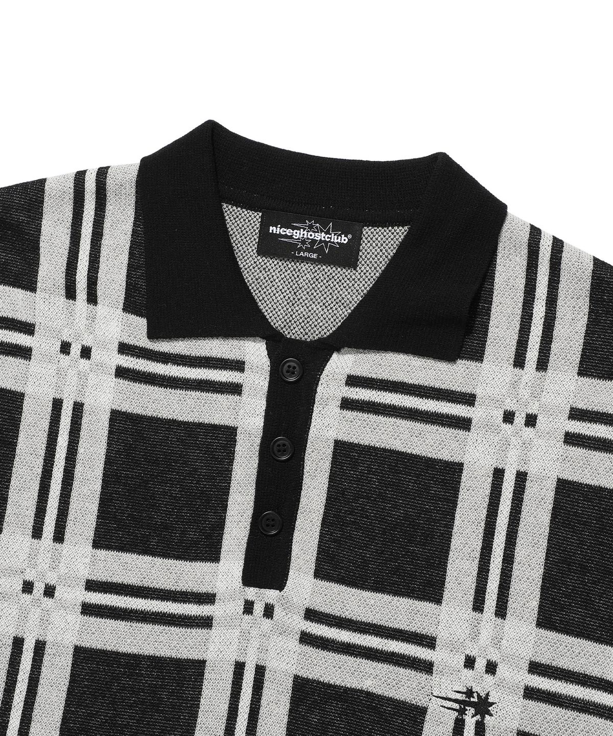 나이스고스트클럽(NICEGHOSTCLUB) CHECK PK HALF KNIT_BLACK(NG2EMUK640A)