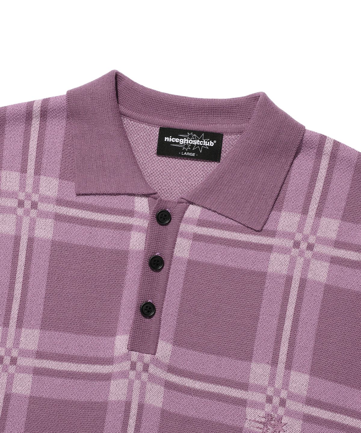 나이스고스트클럽(NICEGHOSTCLUB) CHECK PK HALF KNIT_PURPLE(NG2EMUK640A)