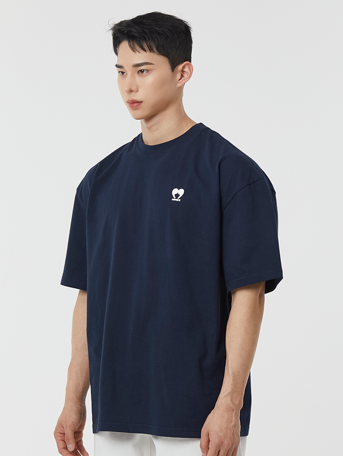 나인제트(NINEZ) 하트콤마 오버핏 반팔 티셔츠 (네이비) 24TS07