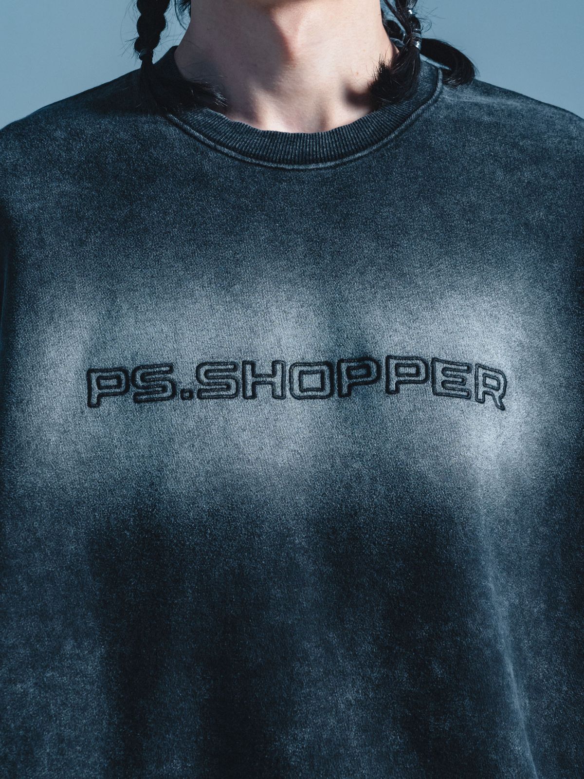 피에스쇼퍼(PSSHOPPER) 스톤워싱 고밀도 스웨트셔츠(맨투맨) [블랙]
