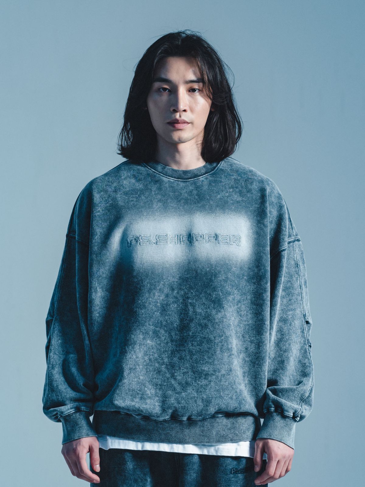 피에스쇼퍼(PSSHOPPER) 스톤워싱 고밀도 스웨트셔츠(맨투맨) [네이비]