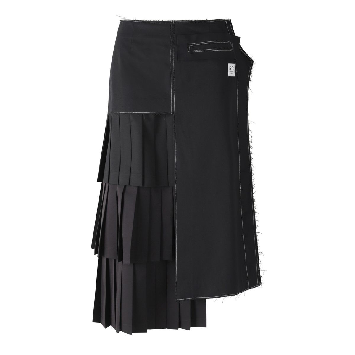 래코드(RECODE) Unbalanced Pleated Skirt_RQKAM24532BKX