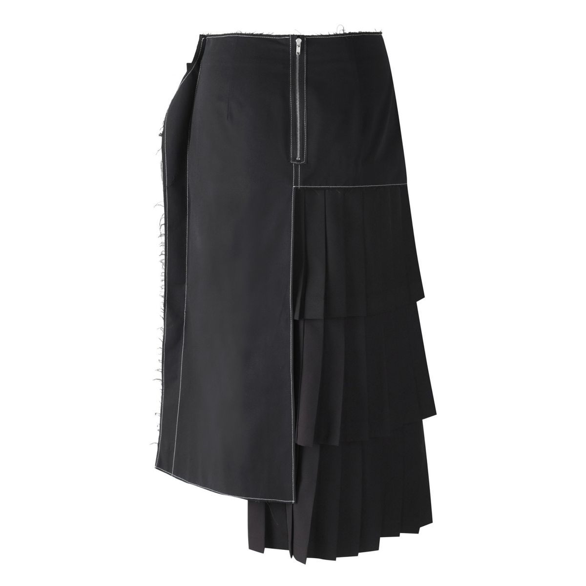 래코드(RECODE) Unbalanced Pleated Skirt_RQKAM24532BKX