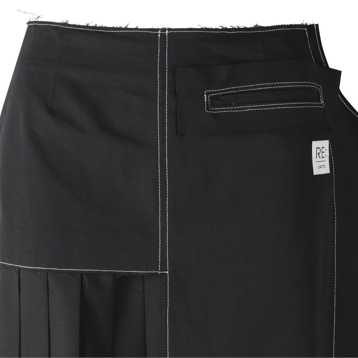 래코드(RECODE) Unbalanced Pleated Skirt_RQKAM24532BKX