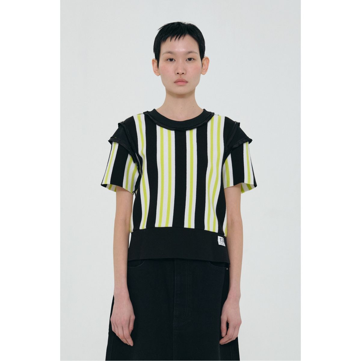 래코드(RECODE) Stripe Backword Knit Top_RQWAS24509BKX