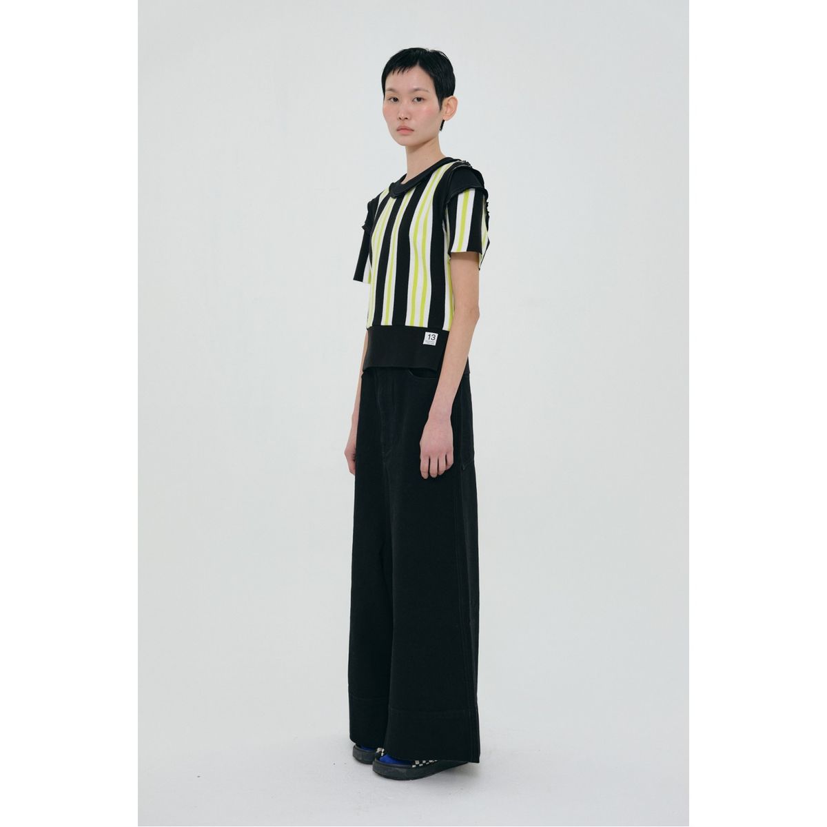 래코드(RECODE) Stripe Backword Knit Top_RQWAS24509BKX