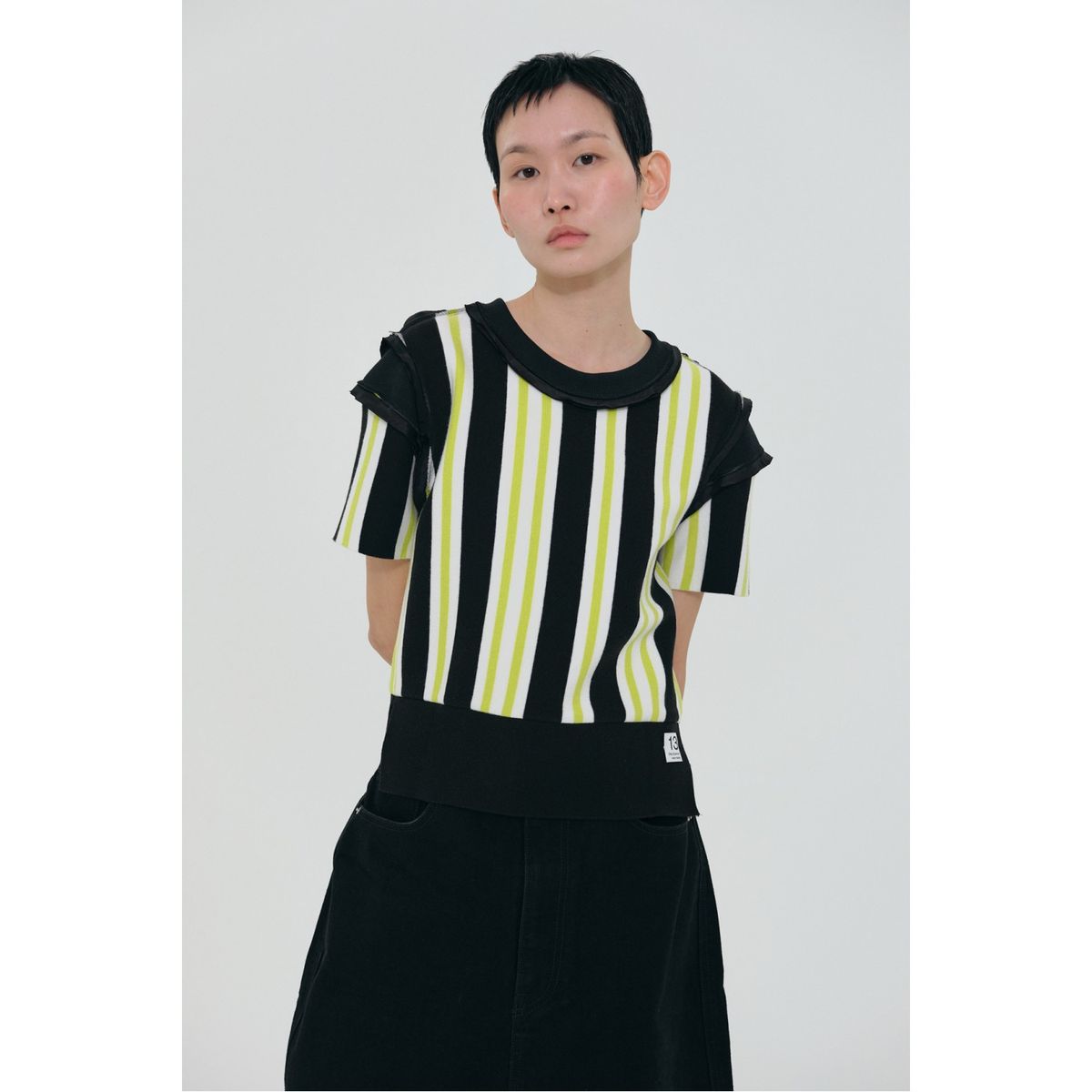 래코드(RECODE) Stripe Backword Knit Top_RQWAS24509BKX