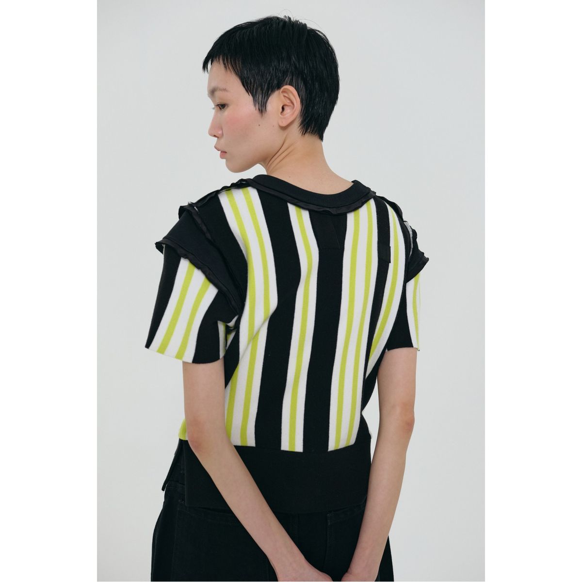 래코드(RECODE) Stripe Backword Knit Top_RQWAS24509BKX