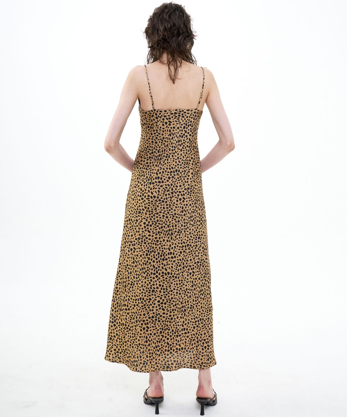 비콰이엇(B QUIET) MAXI SATIN SLIP DRESS LEOPARD_BROWN BLACK
