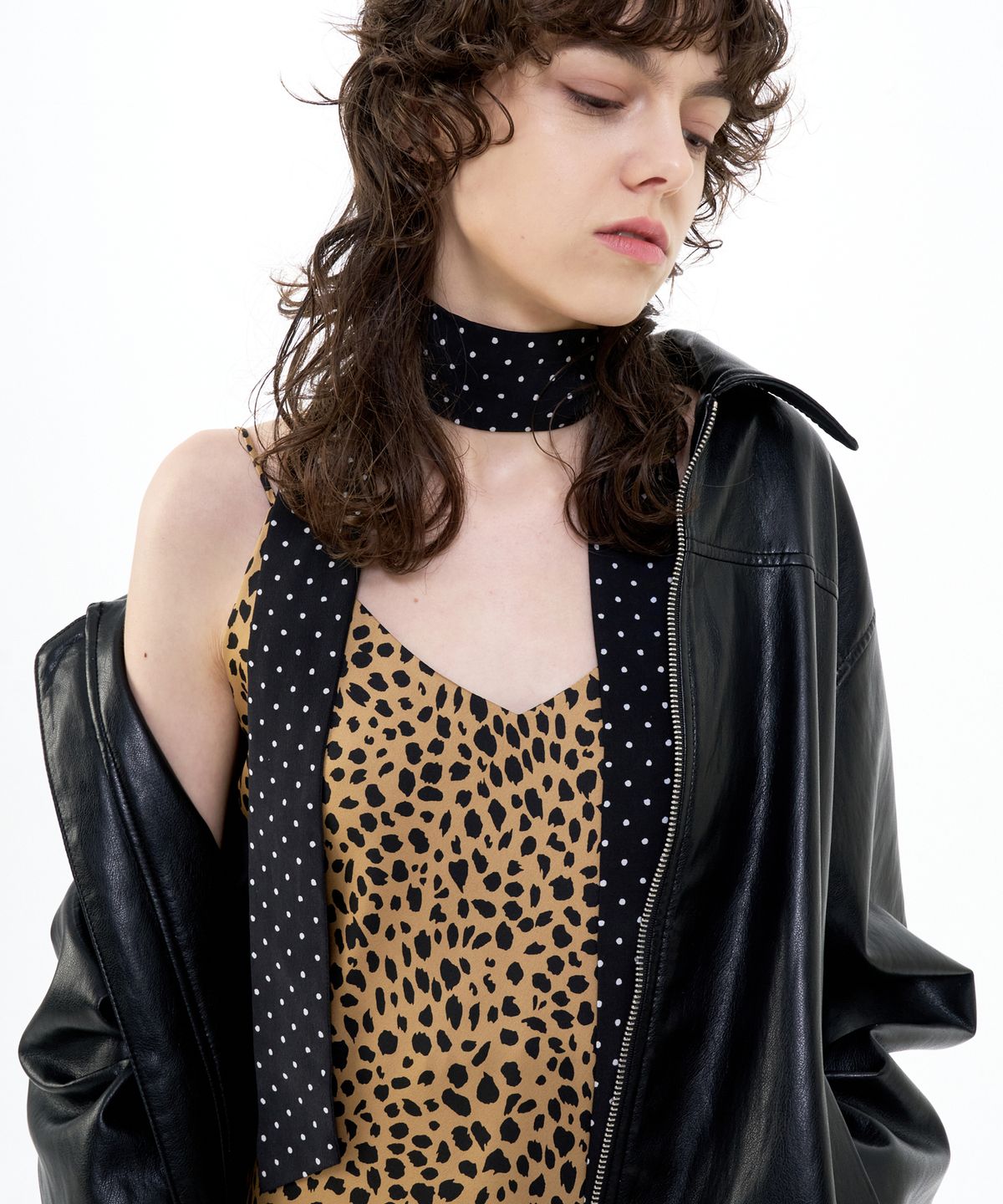 비콰이엇(B QUIET) MAXI SATIN SLIP DRESS LEOPARD_BROWN BLACK