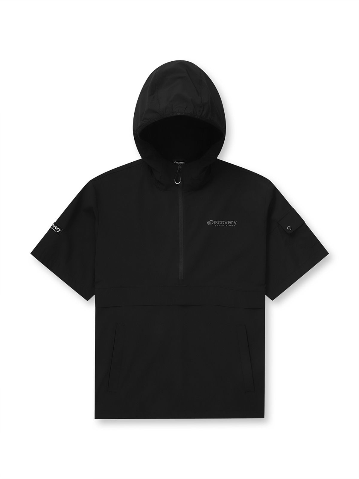 디스커버리 익스페디션(DISCOVERY EXPEDITION) 우븐 폴튼 반팔 후디드 아노락 (BLACK)