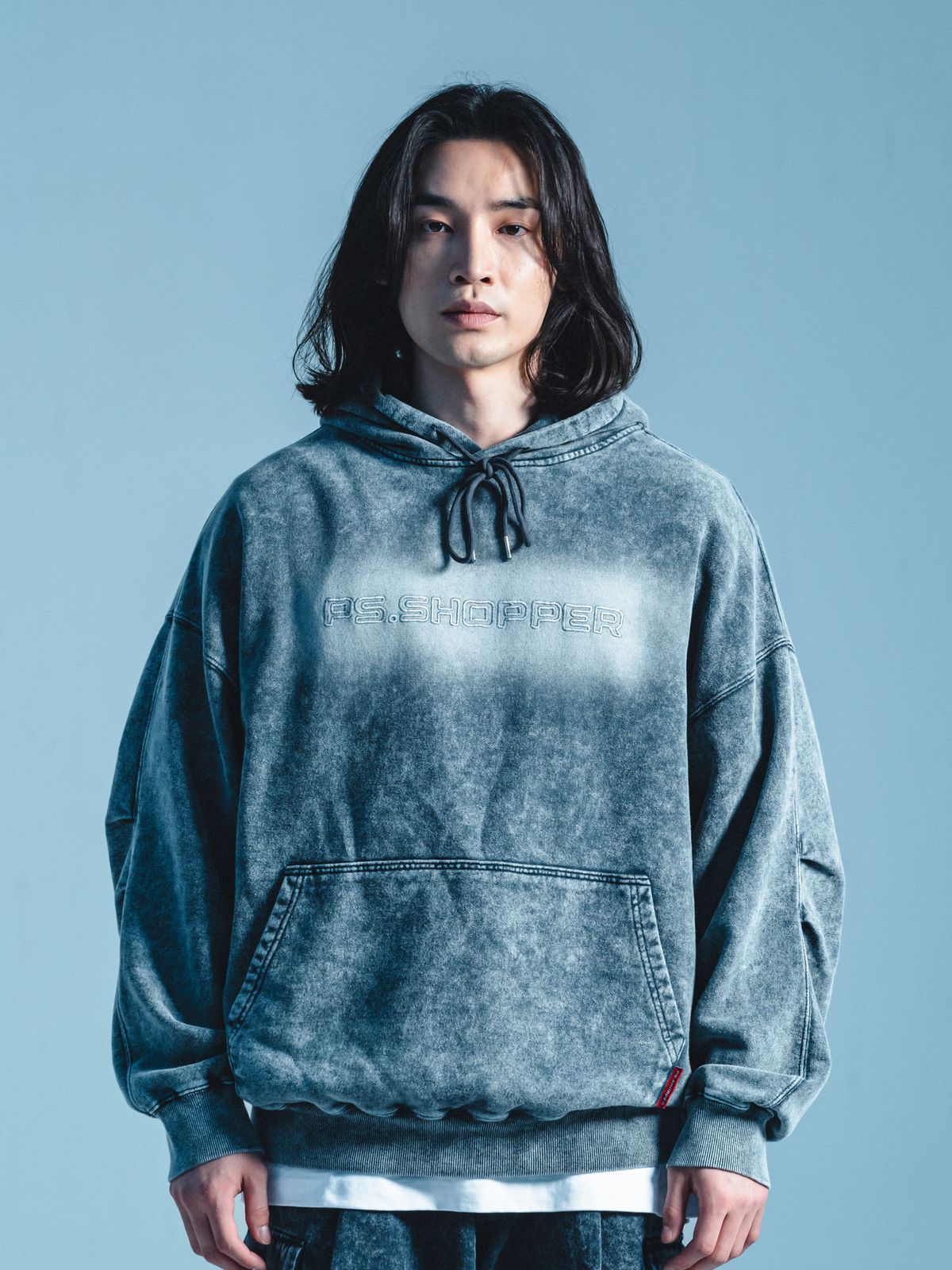 피에스쇼퍼(PSSHOPPER) 스톤워싱 고밀도 후드 [네이비]