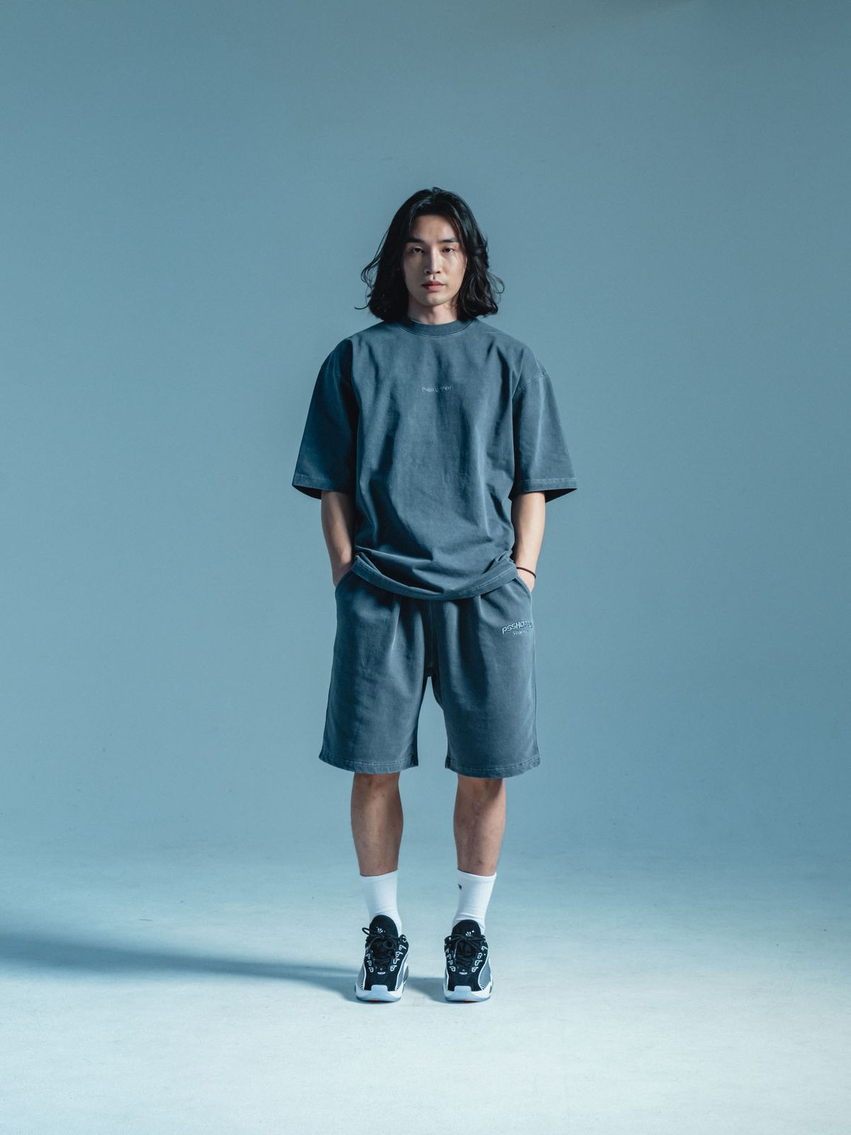 피에스쇼퍼(PSSHOPPER) [2 Pack] 오리지널 피그먼트 반팔 반바지 세트 [다크네이비]