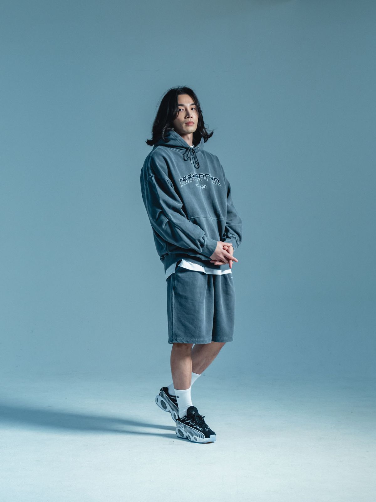 피에스쇼퍼(PSSHOPPER) [2 Pack] 오리지널 피그먼트 긴팔 반바지 세트 [다크네이비]
