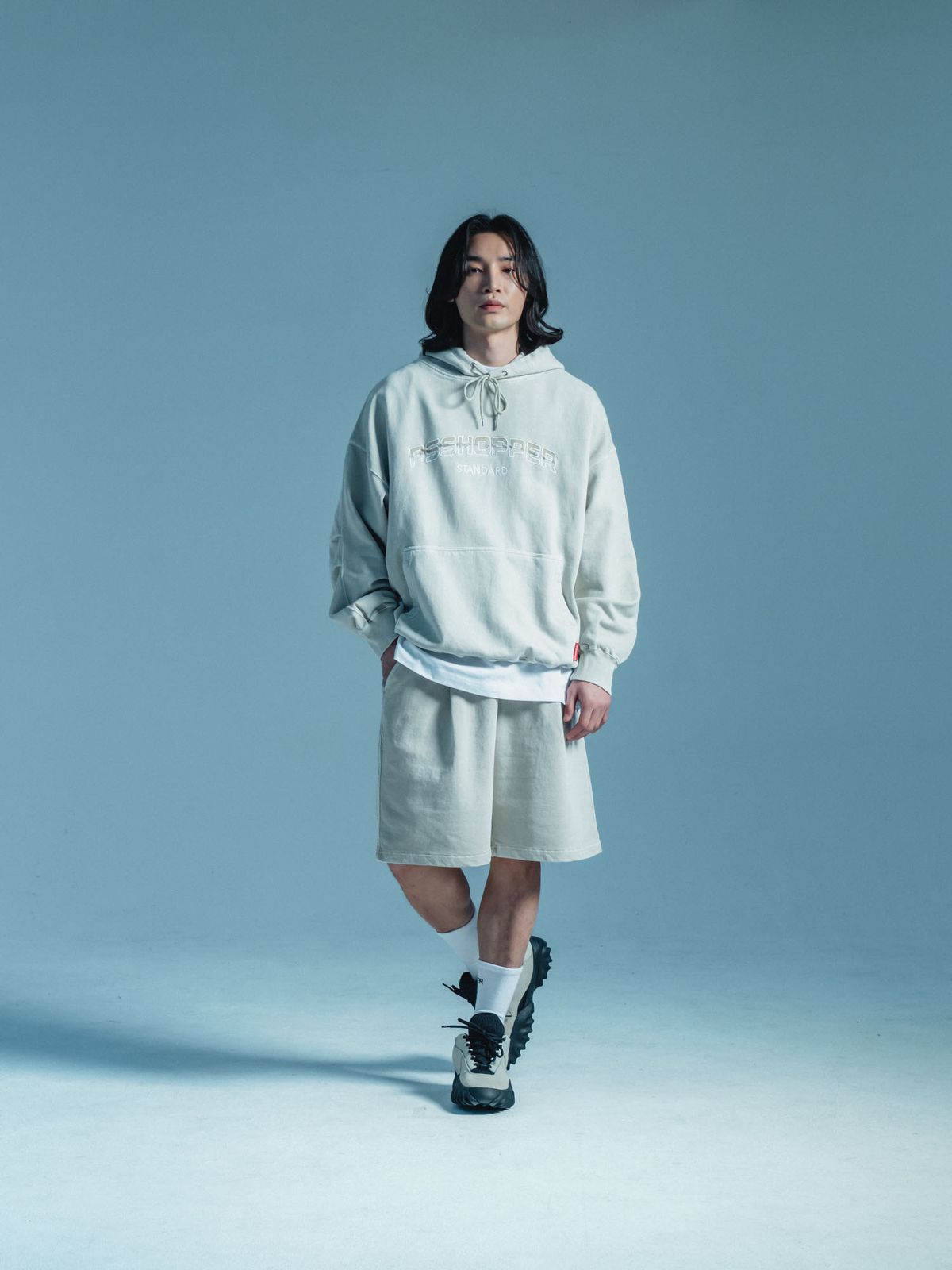 피에스쇼퍼(PSSHOPPER) [[2 Pack] 오리지널 피그먼트 긴팔 반바지 세트 [크림]