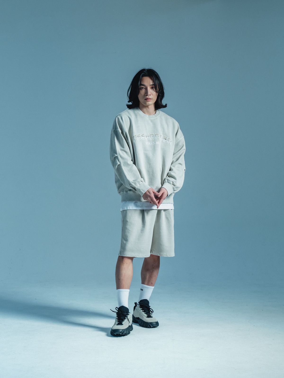 피에스쇼퍼(PSSHOPPER) [[2 Pack] 오리지널 피그먼트 긴팔 반바지 세트 [크림]